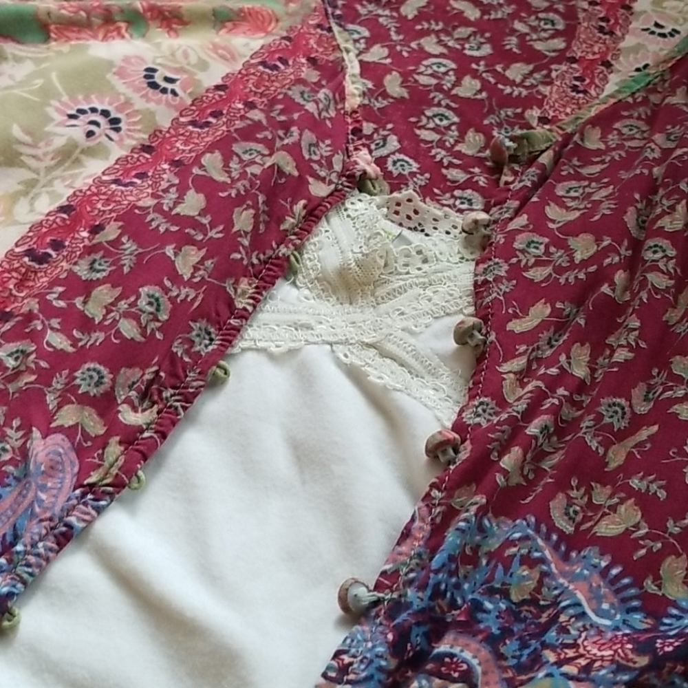 MAYDEN Los Angeles Boho Floral Patchwork Long Duster Kimono Vest Size Small - Picture 10 of 12